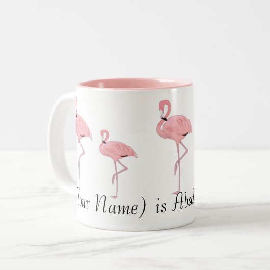 Blok roze flamingos Aangepaste naam Tweekleurige Koffiemok (Voorkant links)