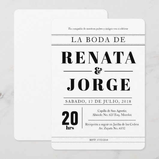 BLOK Stijl Spaanse bruiloft uitnodiging (Voorkant / Achterkant)