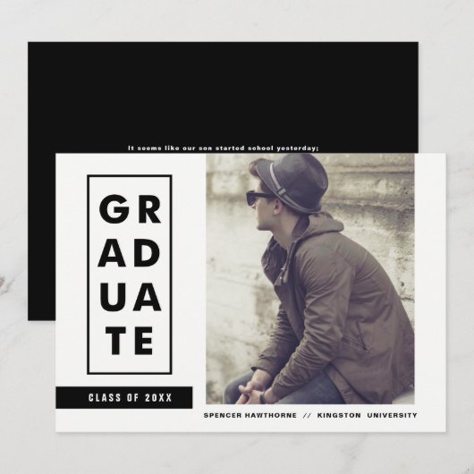 Blok Typografie Strepen Foto Graduatie Party Kaart (Voorkant / Achterkant)