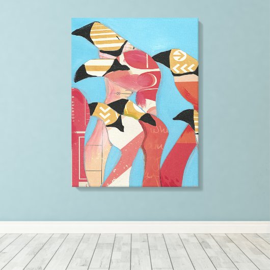 Blok van Flamingos Canvas Afdruk (Insitu (Houten vloer))