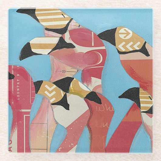 Blok van Flamingos Glazen Onderzetter (Voorkant)