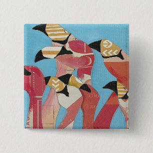 Blok van Flamingos Vierkante Button 5,1 Cm