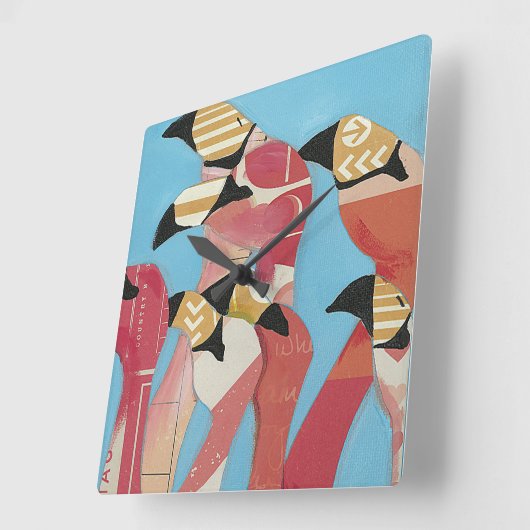 Blok van Flamingos Vierkante Klok (Hoek)