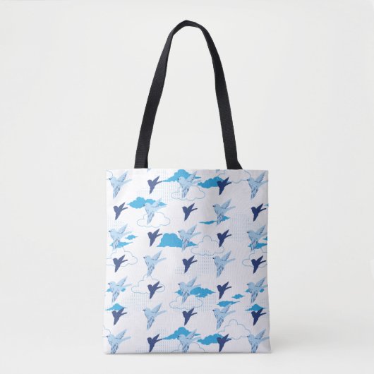 Blok van het blauw vogelpatroon tote bag (Voorkant)