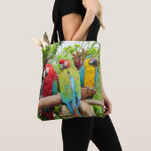 Blok van kleurrijke Macaw-parrots Tote Bag (Dichtbij)