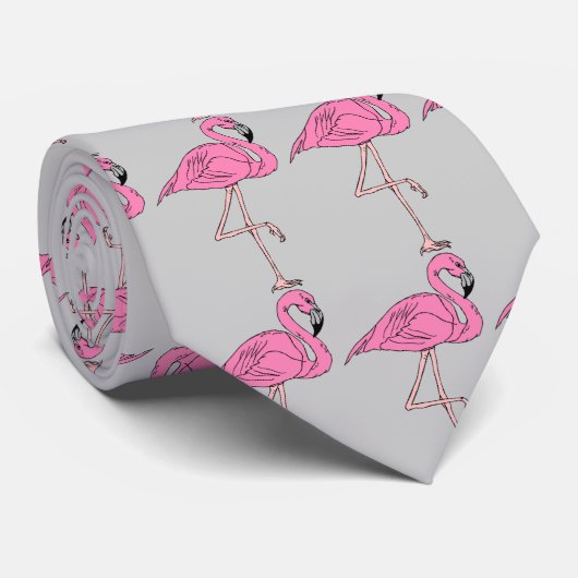 Blok van roze vlamingos Flamingo Ggt Grijze vogel  Stropdas (Opgerold)