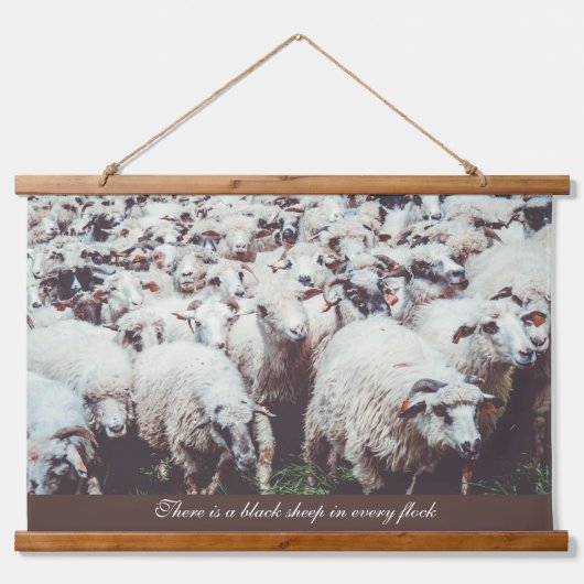 Blok van witte en zwarte schapen hangend wandkleed (Voorkant)