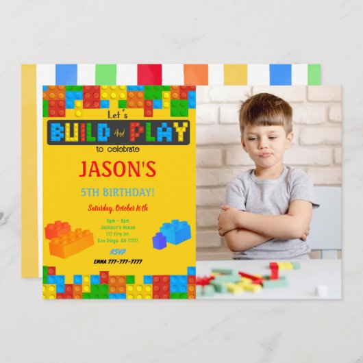 Blok Verjaardag Foto uitnodiging (Voorkant / Achterkant)