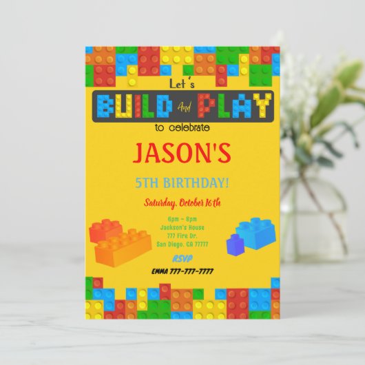 Blok verjaardagsuitnodiging kaart (Staand voorkant)