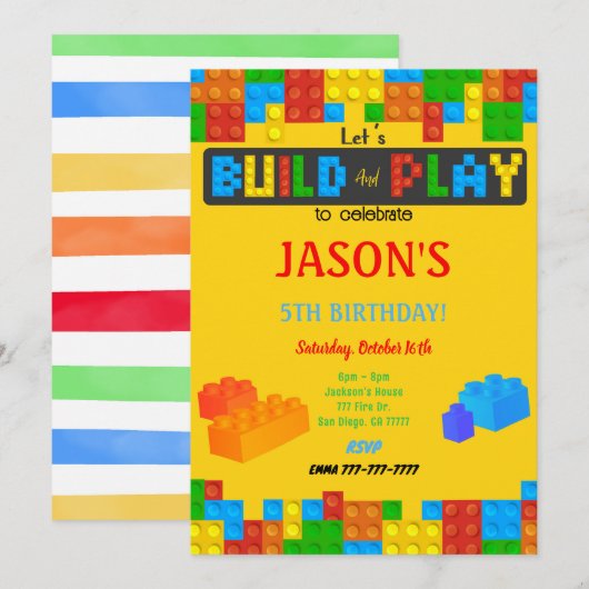 Blok verjaardagsuitnodiging kaart (Voorkant / Achterkant)