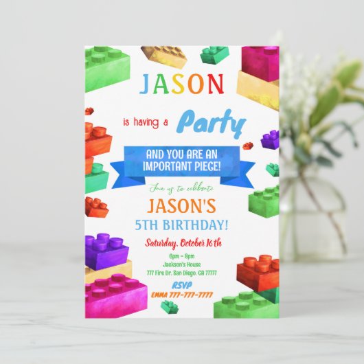 Blok verjaardagsuitnodiging kaart (Staand voorkant)