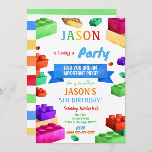 Blok verjaardagsuitnodiging kaart (Voorkant / Achterkant)