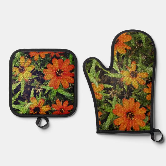 blokbloemenset ovenwant & pannenlap set (Voorkant)