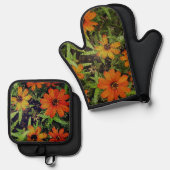 blokbloemenset ovenwant & pannenlap set (Voorkant / Achterkant)