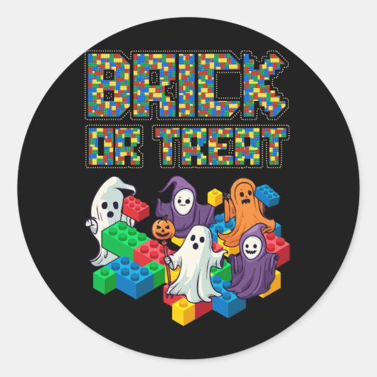 Blokbouw Halloween baksteen of trakteer Kinder mee Ronde Sticker (Voorkant)