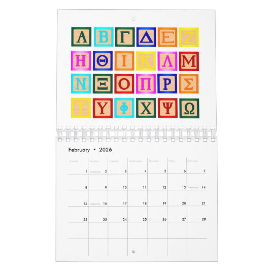 Blokbrief in het Grieks Kalender (Feb 2026)