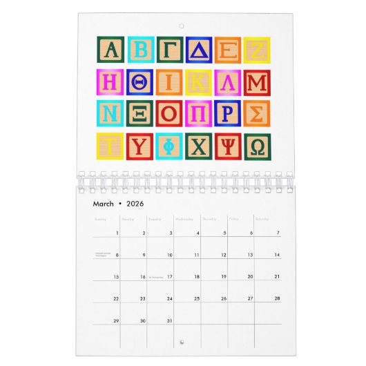 Blokbrief in het Grieks Kalender (Mar 2026)