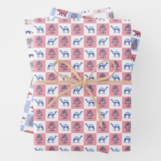 Blokdruk Botanicals en dieren Inpakpapier Vel (In situ)