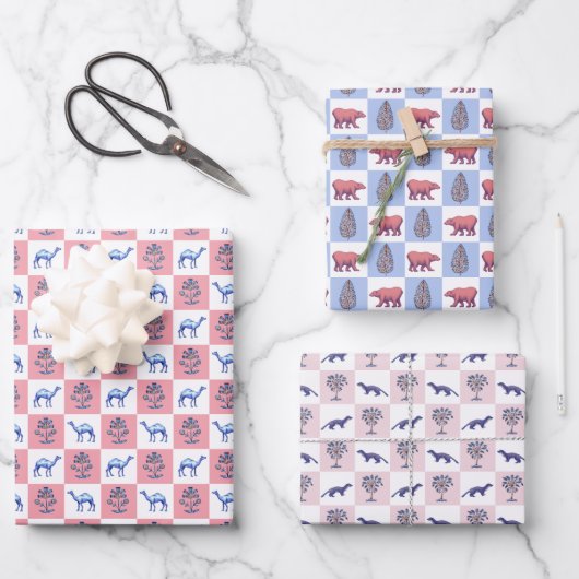 Blokdruk Botanicals en dieren Inpakpapier Vel (Voorkant)