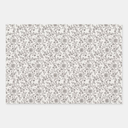 Blokdruk geïnspireerd op bloemen inpakpapier vel (Voorkant 3)