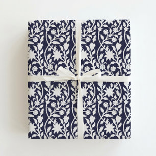 Blokdruk geïnspireerde marinebloem cadeaupapier