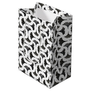 Blokdruk Ginkgo-patroon - zwart en wit Medium Cadeauzakje