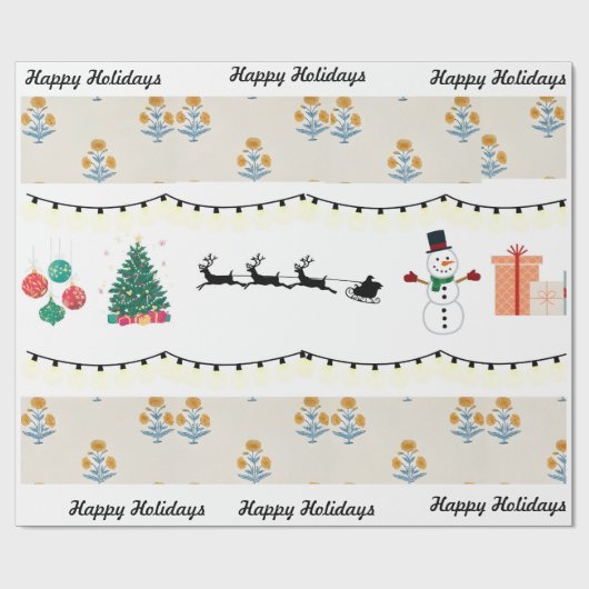 Blokdruk thema kerst inpakpapier (Vlak)