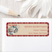 Blokhut in de bergen Kerstadreslabel Etiket (Insitu)