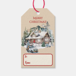 Blokhut in de bergen Kerstcadeau Label Cadeaulabel