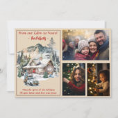Blokhut in de bergen Kerstmis 3 Foto Feestdagenkaart (Voorkant)