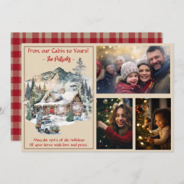 Blokhut in de bergen Kerstmis 3 Foto Feestdagenkaart