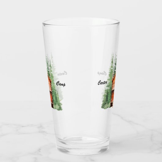 Blokhut met groenblijvende bomen glas (Links)