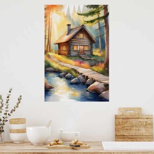 Blokhut op rivier 3 poster (Keuken)