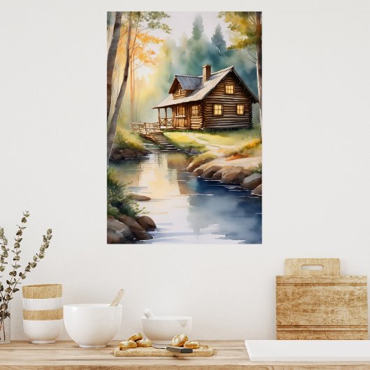 Blokhut op rivier 4 poster (Keuken)