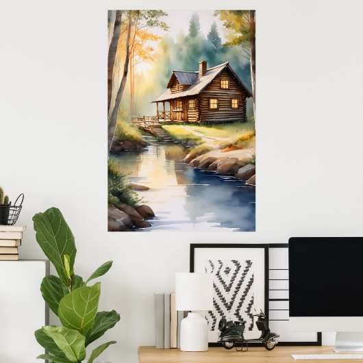 Blokhut op rivier 4 poster (Thuiskantoor)