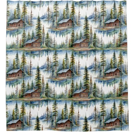 Blokhutten in de Bossen Natuur Lover's Douchegordijn (Voorkant)