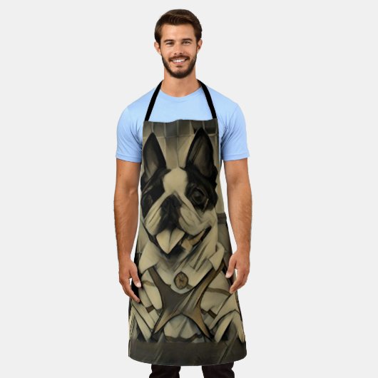 Blokjeshond runt schort (Gedragen)