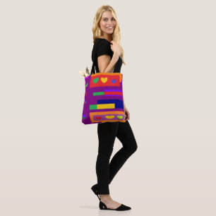 Blokkeer kleuren en kleine harten patronen winkele tote bag