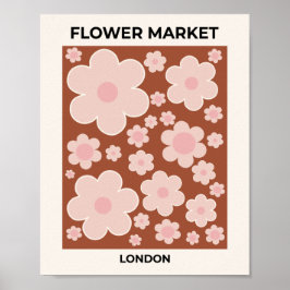 Blokkeermarkt London Retro Flower Terracotta beige Poster