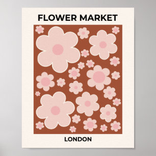 Blokkeermarkt London Retro Flower Terracotta beige Poster