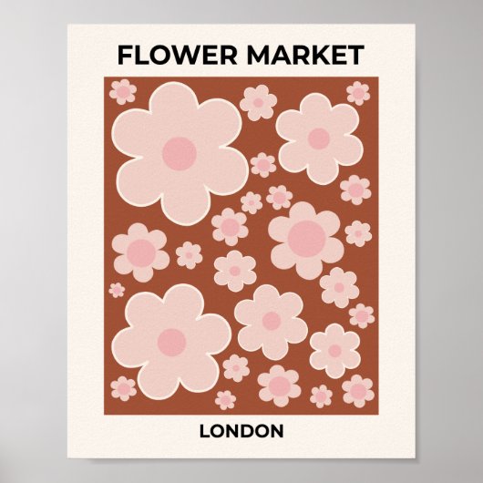 Blokkeermarkt London Retro Flower Terracotta beige Poster (Voorkant)