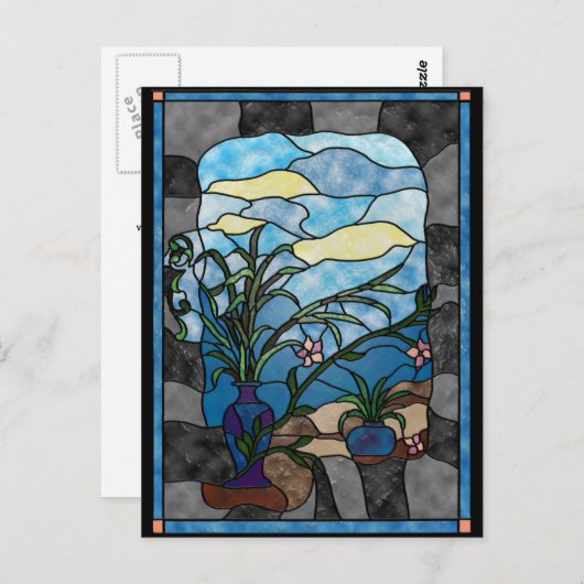 Blokkeerventilator Plant  Glas in lood stijl Briefkaart (Voorkant / Achterkant)