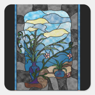 Blokkeerventilator Plant Glas in lood stijl Vierkante Sticker