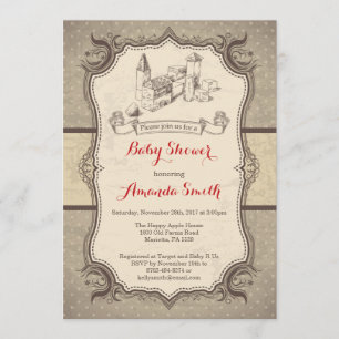 Blokken Baby shower Uitnodiging  Retro