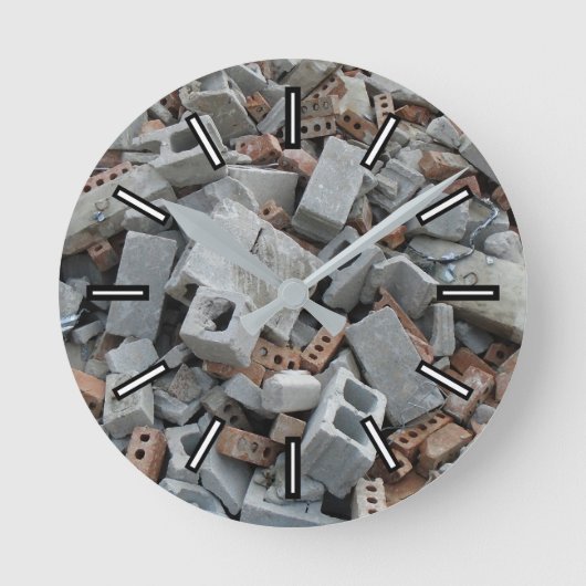 Blokken en blokken Demolitie Rubble Debris Clock Ronde Klok (Voorkant)