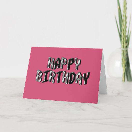 Blokken Happy Birthday (roze) Kaart (Voorkant)