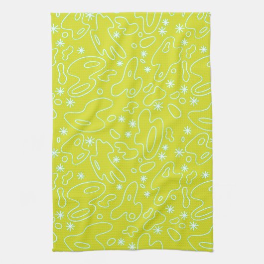 BLOKKEN. - in lichtgeel, wit en blauwgroen Theedoek (Verticaal)