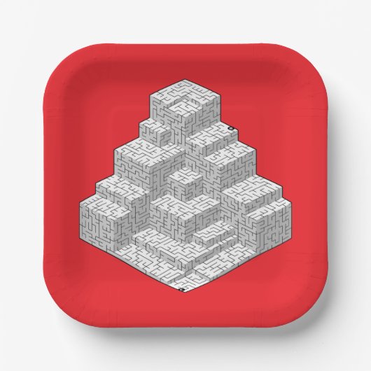 Blokken Maze Puzzle Papieren Bordje (Voorkant)