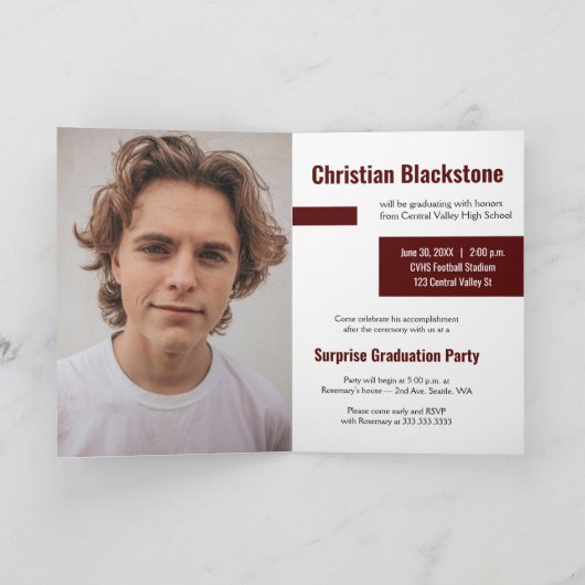 Blokken met drie foto's van maroon Afstuderen (Binnen)