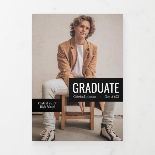 Blokken van het zwarte vierfototoestel met Tri-Fol Drieluik Uitnodiging (Cover)